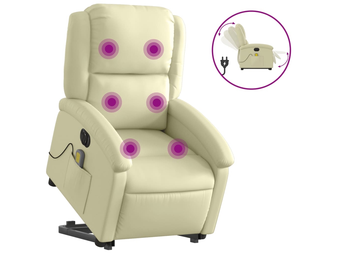 Electric Stand Up Massage Recliner Chair, Electric Stand Up Massage Recliner Chairs Vidaxl Creme Couro