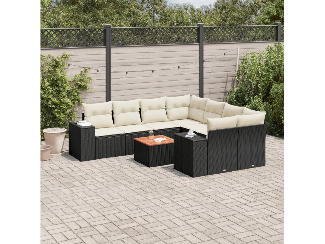 Vidaxl 9 Pcs Conjunto de Sofás P/ Jardim C/ Almofadões Vime Pe Preto