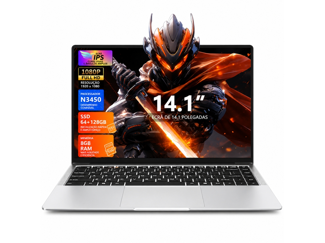 Portátil 14,1", Intel Celeron N3450, 8 Gb de Ram Ddr4, 64 Gb + 128 Gb Ssd, Windows 11 Pro, Wi fi 5, Hdmi, Computador Portátil