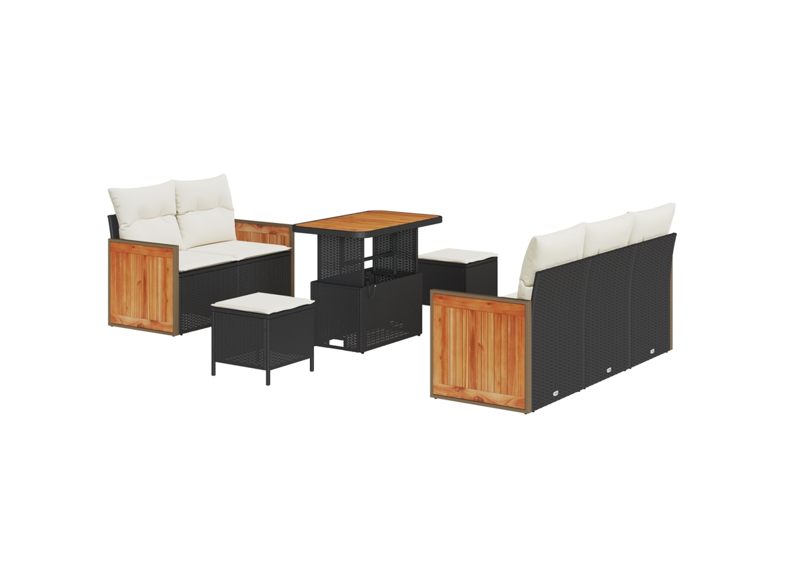 Conjunto 8 Conjunto De Sofá De Jardim Vidaxl Preto Vime Pe (173 X 62 X 85 Cm)