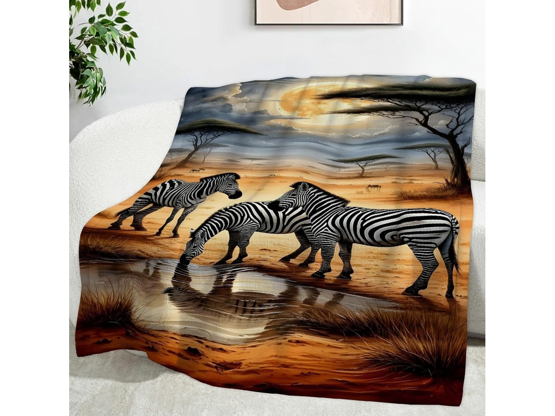 Manta Desert Blanket com Estampa de Zebra 180x200 Cm Flanela Macia e Aconchegante Multifuncional para Escrit