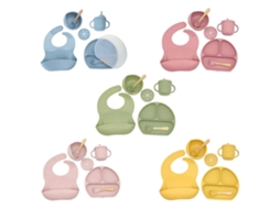 Babador Bebê Silicone com Divisão para Prato de Jantar, Ventosa, Colher, Gancho, Floco de Água, Prato Verde GIECY