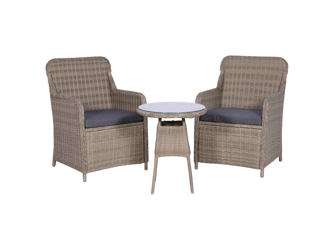 Conjunto Bistrô Com Almofadões 3 Pcs Vime Pe Castanho Dkd Home Decor