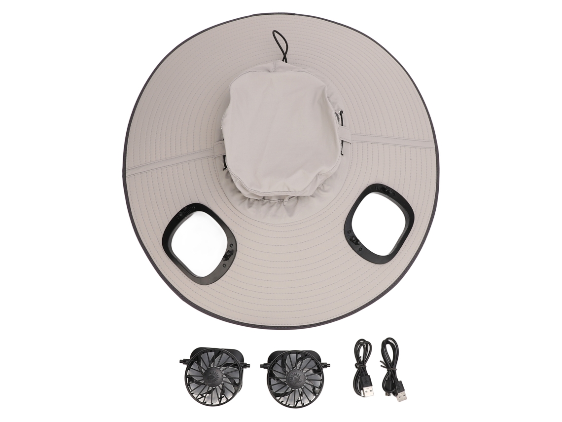 Chapéu de Sol com 2 Ventiladores Solares Cinza Claro