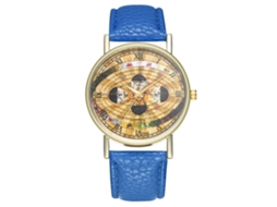 Relógio de pulso de quartzo com pulseira de PU e mostrador redondo com padrão espacial (azul royal)