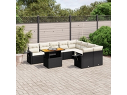 Vidaxl 10 Pcs Conjunto Sofás De Jardim C/ Almofadões Vime Pe Preto