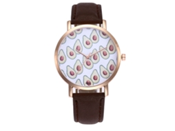 Relógio de Pulso Feminino de Quartzo com Mostrador Redondo e Cinto de Couro Pu Casual Café