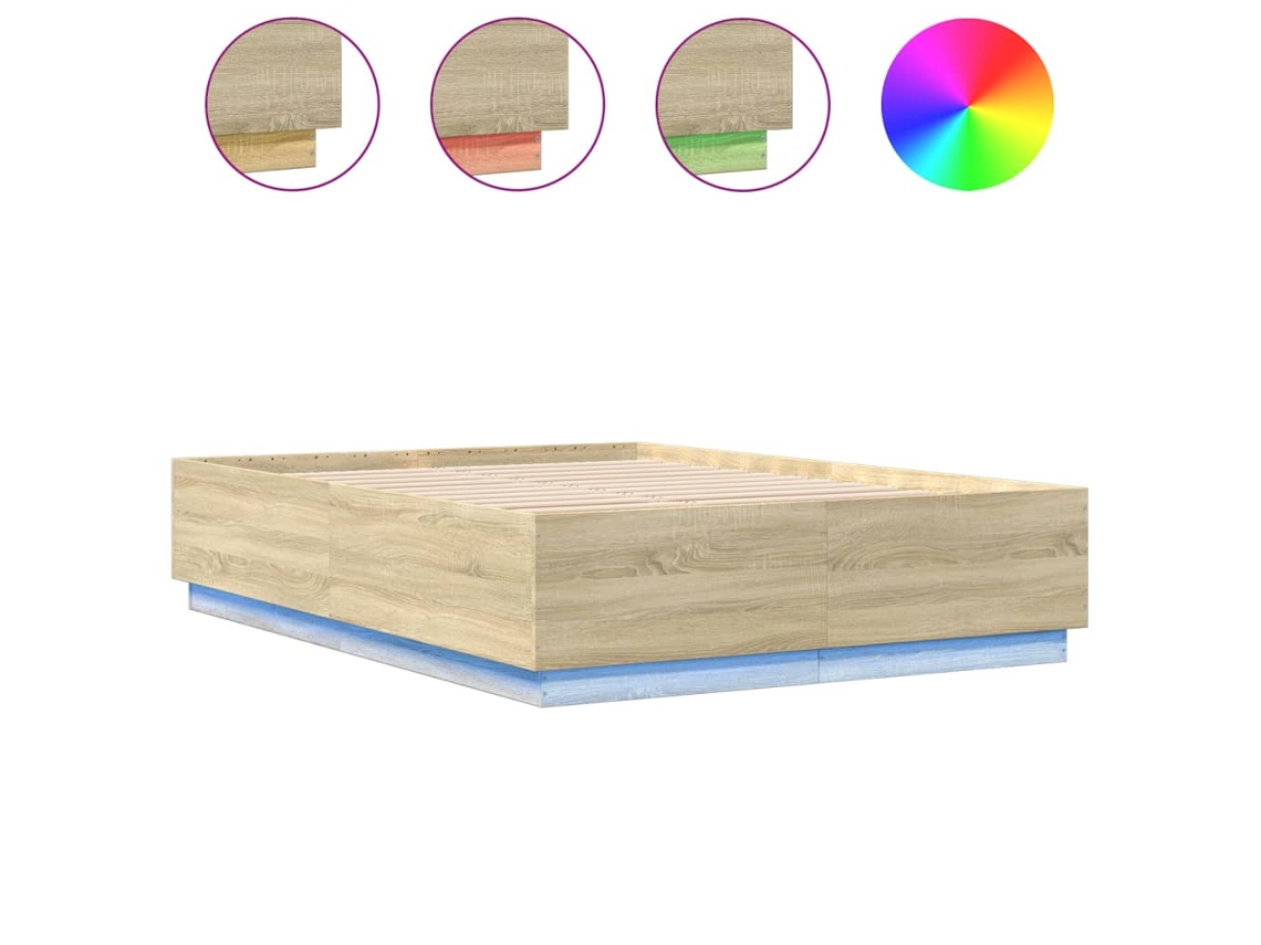 Estrutura Cama com Luzes Led Derivados Madeira Carvalho Sonoma MAISON EXCLUSIVE