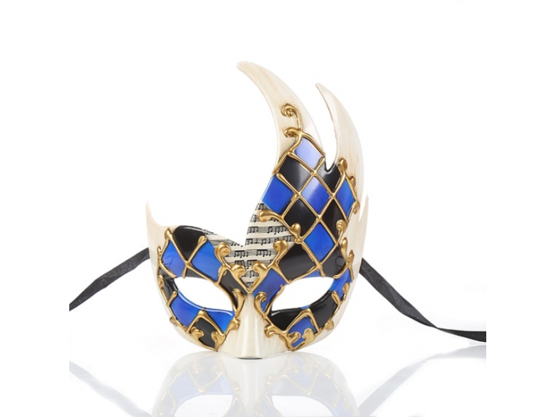 Máscara De Baile De Máscaras Azul Para Homens, Xadrez Veneziano Vintage, Musical C