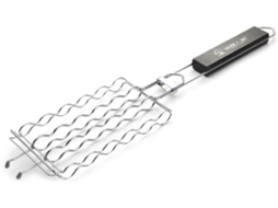 Pinça Para Churrasco Outanaya, Formato Ondulado, Prática, Em Aço Inoxidável Com Cabo De Madeira Resistente Ao Calor