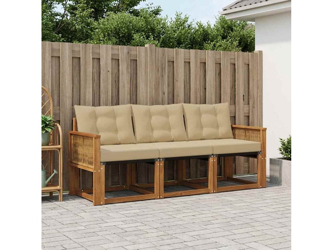 Vidaxl Conjunto De Sofás Para Exterior 3 Pcs Natural E Bege