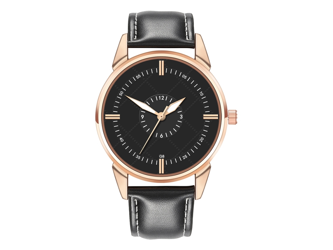 Relógio analógico masculino com pulseira de couro PU e mecanismo de quartzo preto.