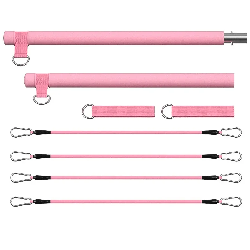 Conjunto De 7 Peças Rosa Para Exercícios Com Corda De Tensão, Incluindo Barra De Pilates.