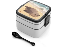 Lancheira Bento Seal On The Beach Dupla Para Adultos Com Colher E Alça, À Prova De Vazamentos, Empilhável Em Uma Única