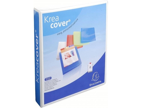Dossier Kreacover® de 4 argolas em D de 40 mm, A4 Maxi, 370 folhas, Capas Personalizáveis, Lombada de Cartão com Polipropileno, Branco