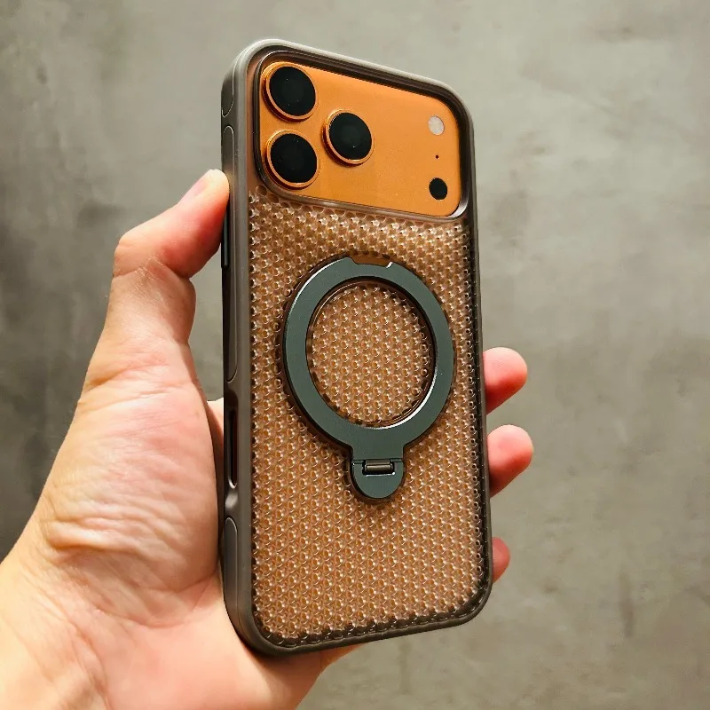 Capa Protetora Térmica Com Suporte Giratório E Estrutura Em Favo De Mel (cinza) Para Iphone 13, Compatível Com Magsafe.