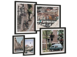 Quadros Decorativos Para Parede Símbolos Americanos, Bandeira Dos Eua Moldura Preta Pinturas De Quarto Espelharte (conjunto De 5 Imagens)
