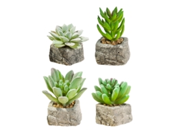 4 Peças de Suculentas Simuladas em Vasos Pequenos de Pedra Decoração Moderna com Flores e Plantas Artificiais NEVEANCE