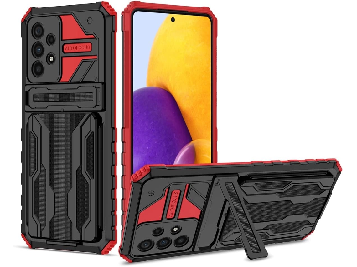Capa Protetora Militar Antiqueda Slot para Samsung Galaxy A73 5G HONGWE. com Porta-Cartões Vermelho