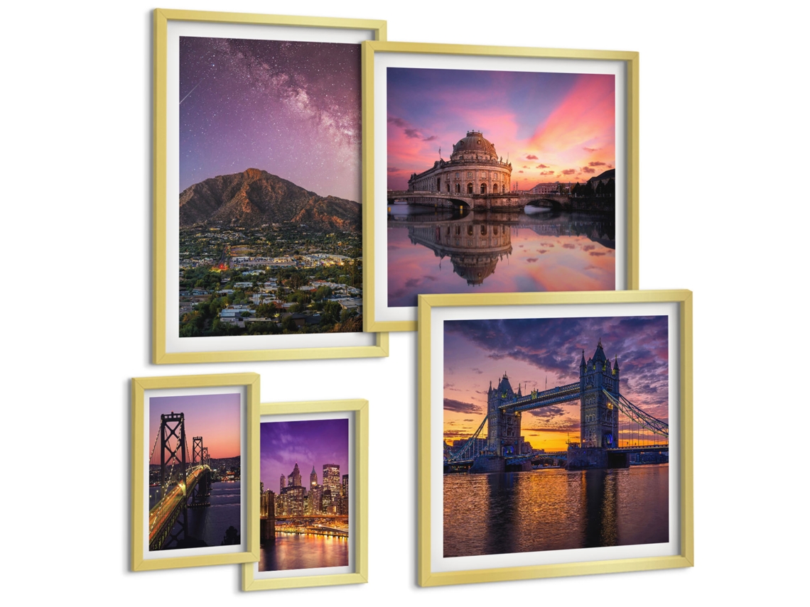 Conjunto De Pinturas Paisagens De Cidades Montanhas À Noite Espelharte (5 Peças)