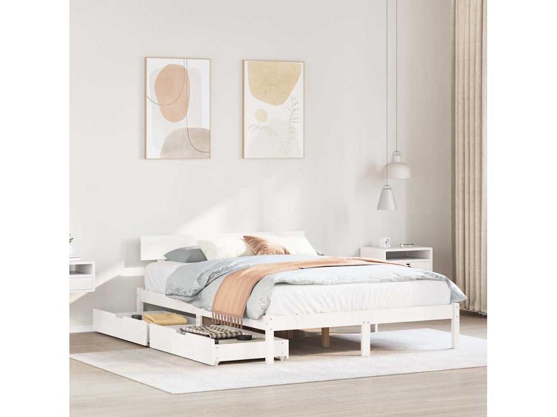 Cama Sem Colchão 135x190 Cm Madeira De Pinho Maciça Branco