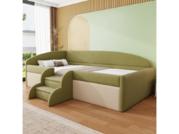 Cama Polster Sofá 90x190cm Multifuncional Verde Escuro Branco Creme