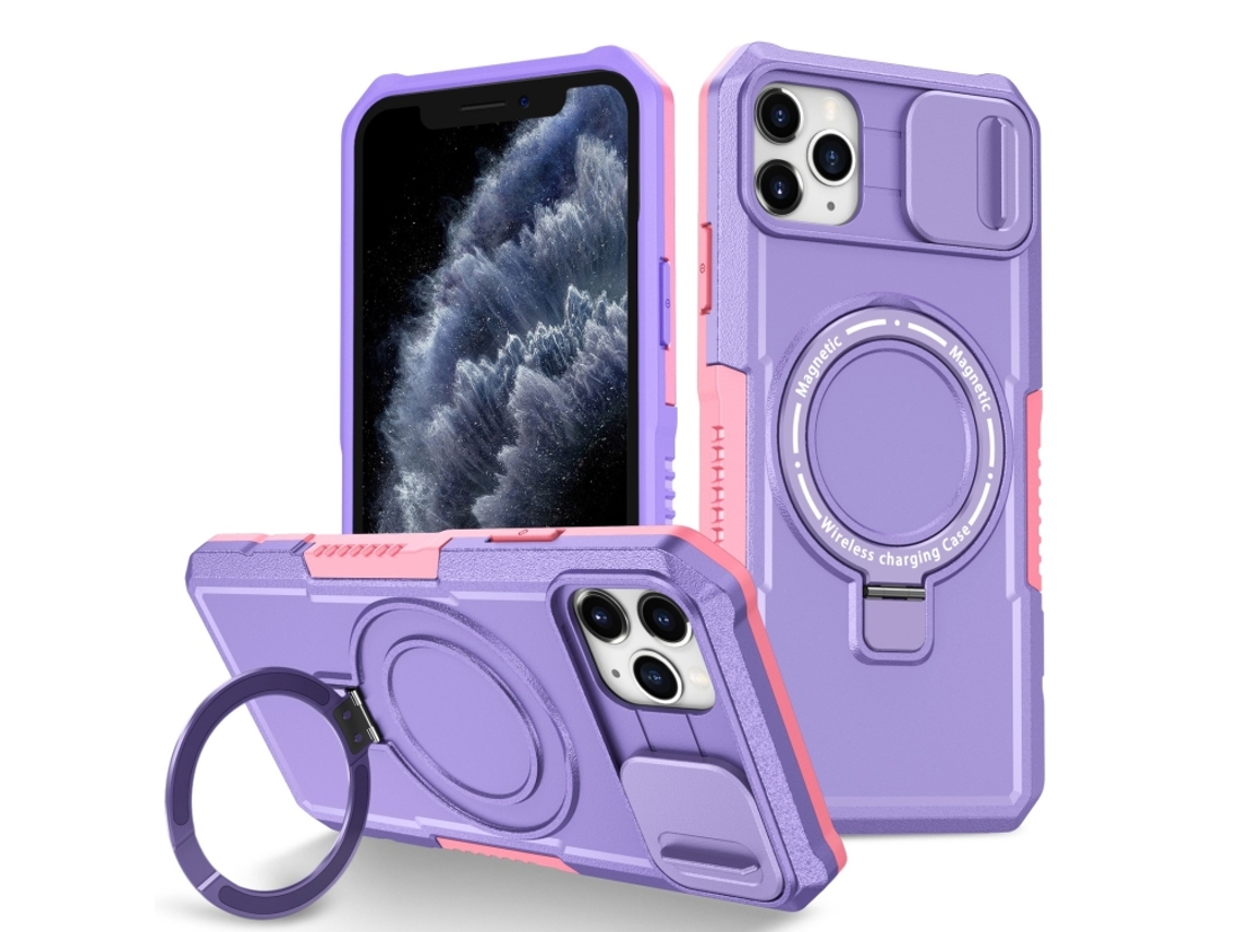 Capa Zruxe Compativel Com Iphone 11 Pro Max (camshield Deslizante - Magsafe - Tpu Hybrid Pc - Rosa - Roxo)