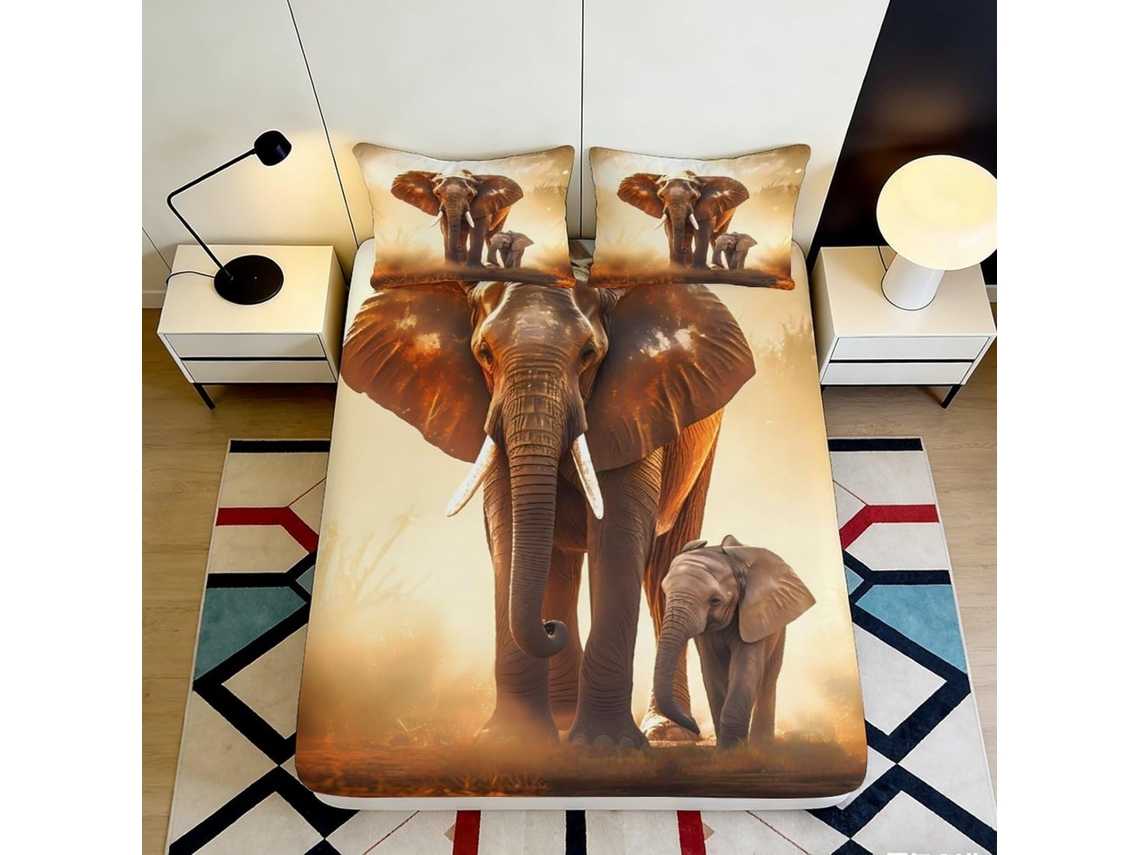 Conjunto de Cama com Estampa Elefante Afric Microfibra Fronha 200x25cm