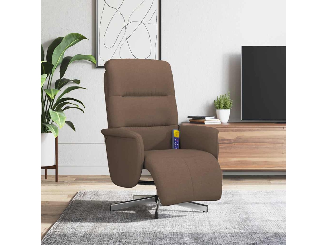 Vidaxl Cadeira De Massagens Reclinável C/ Apoio De Pés Tecido Castanho