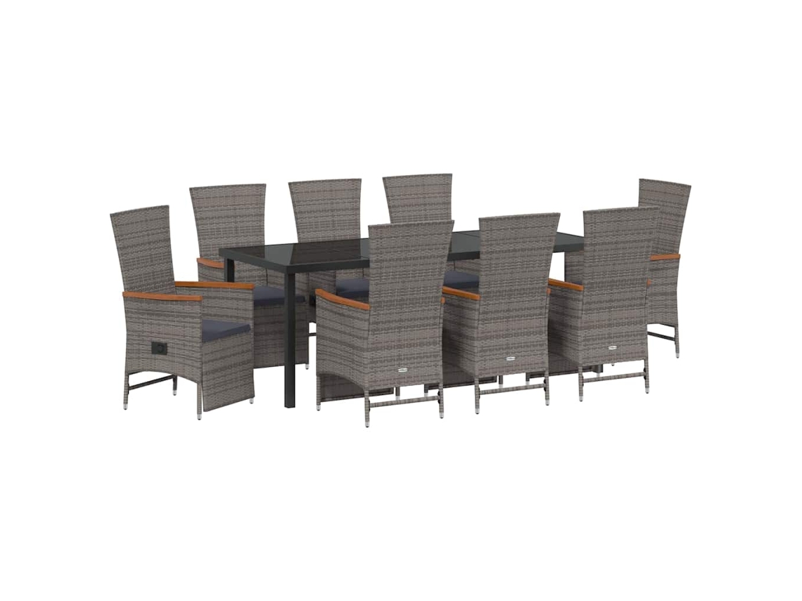 Conjunto 9 Conjunto De Jantar Para Jardim Vidaxl Cinzento Vime Pe (200 X 80 X 73 Cm)