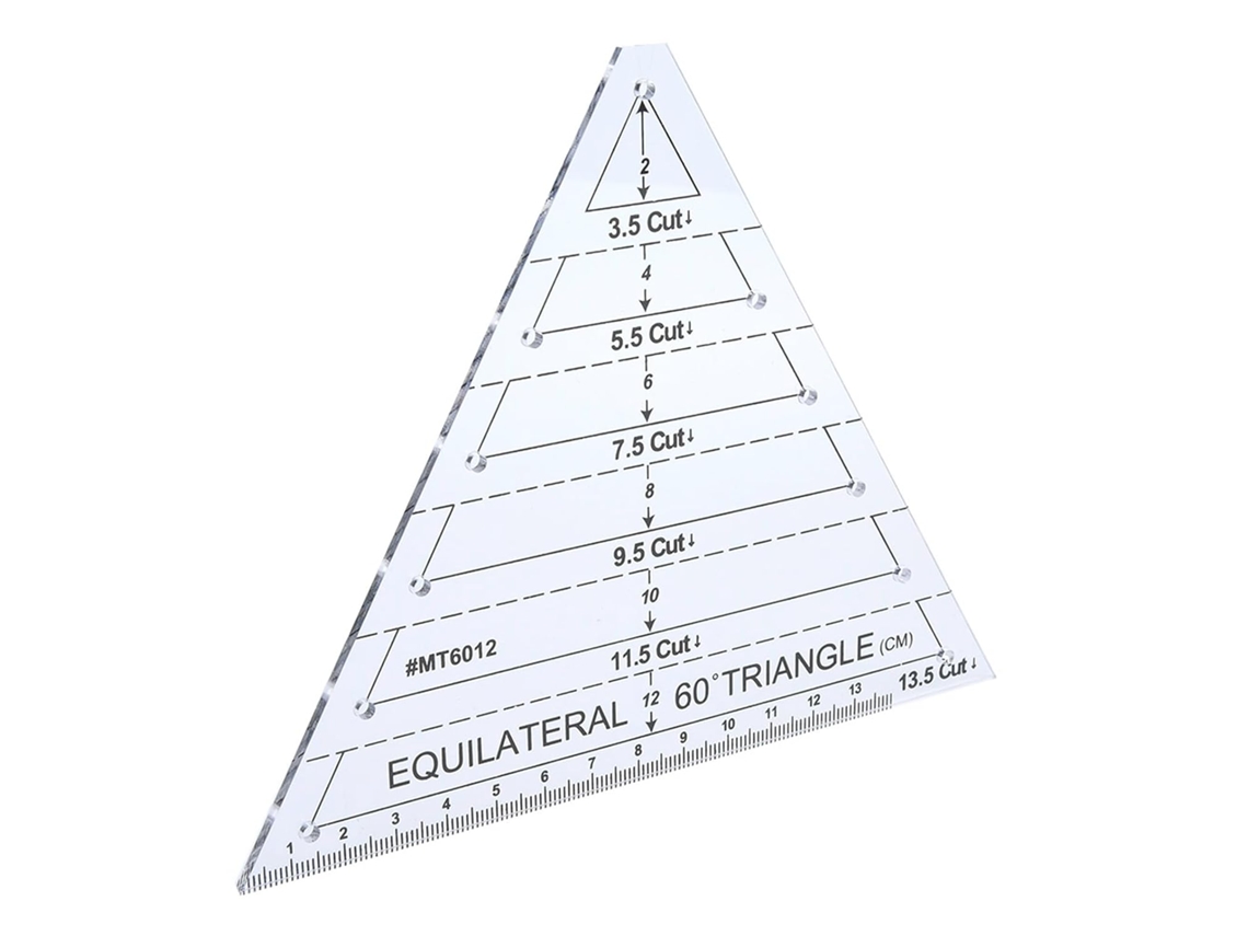 Régua triangular de acrílico para quilting, ferramenta Alfaiate, alta transparência.