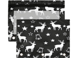 Pasta Plástica Com Bolsos Transparentes Para Lápis, Estampa De Renas E Estrelas Em Preto Branco, Pastas Grandes E