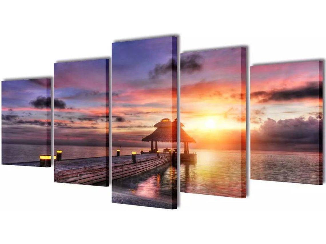 vidaXL Políptico com impressão de praia com cabana 100x50 cm