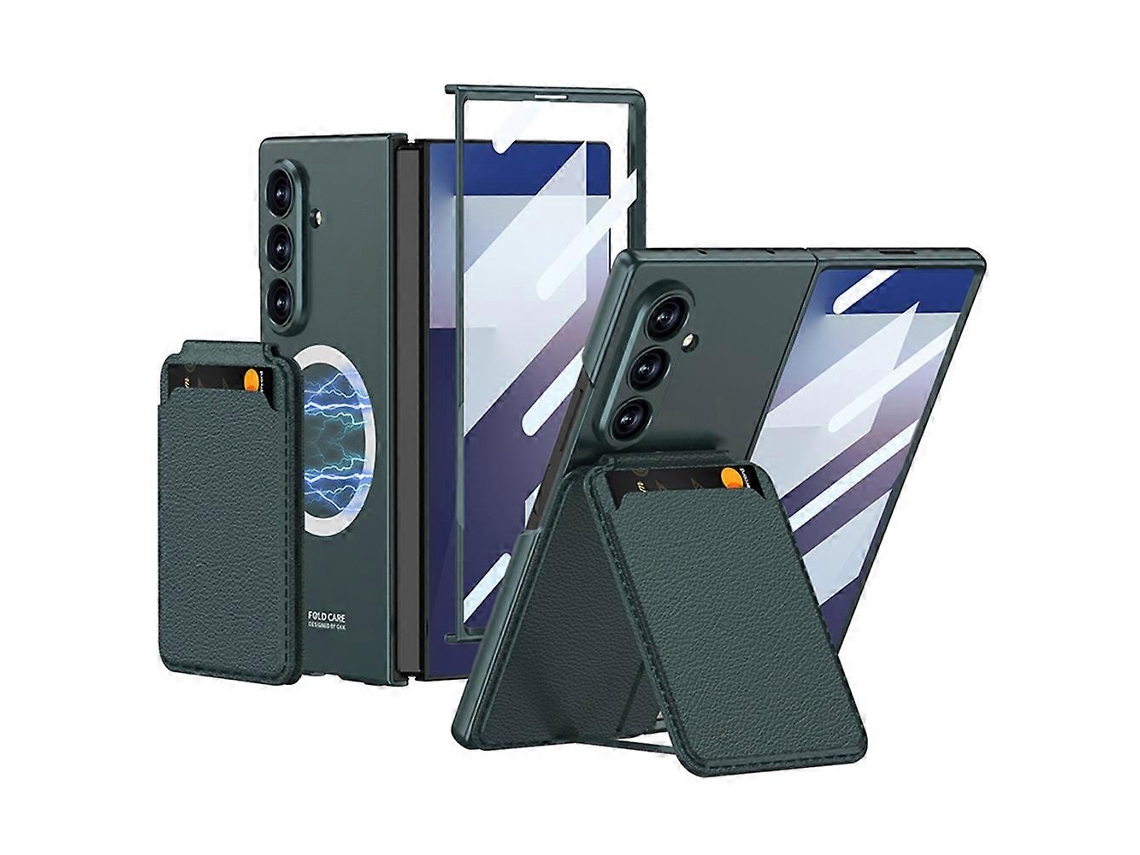 Capa Magnética Gkk Para Samsung Galaxy Z Fold7 5g Pc Capa De Vidro Temperado Com Suporte Para Cartão Verde