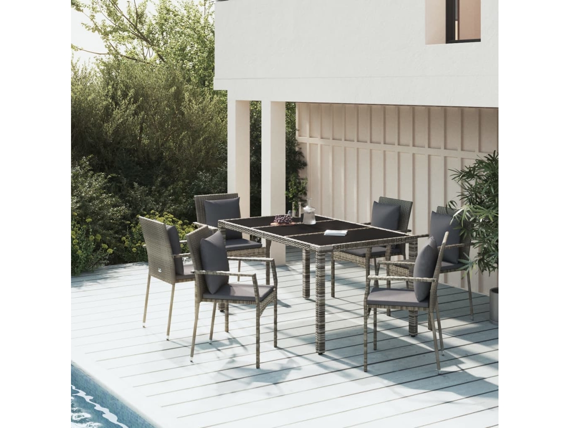 Vidaxl 7 Pcs Conjunto De Jantar P/ Jardim C/ Almofadões Vime Pe Cinza