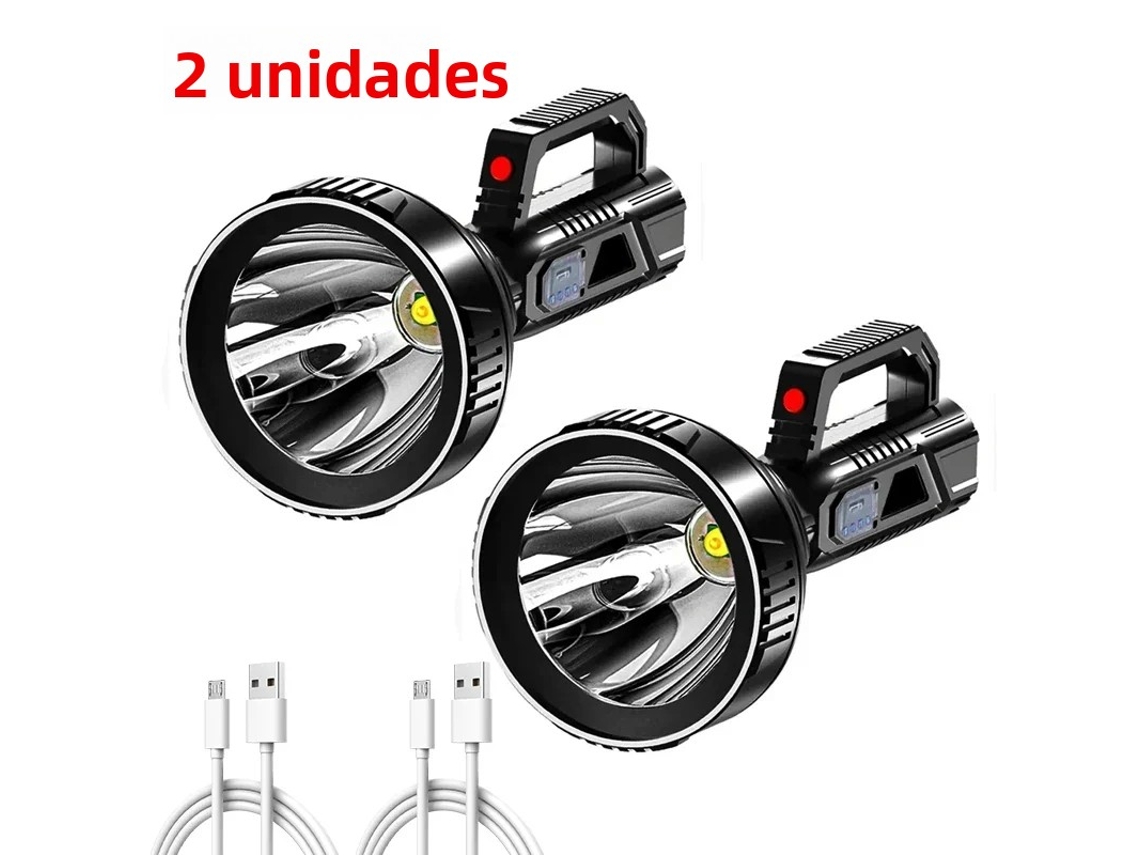(2 Unidades) Lanterna Led De Alta Potência, À Prova D'água, Recarregável Via Usb