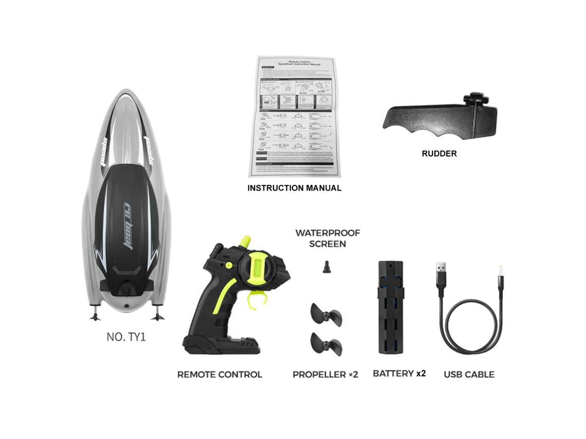 Barco De Controle Remoto 2.4g, Barco Veloz À Prova D'agua Com 2 Baterias Recarregáveis Para Piscinas E Lagos, Brinquedo Para Crianças E Adultos