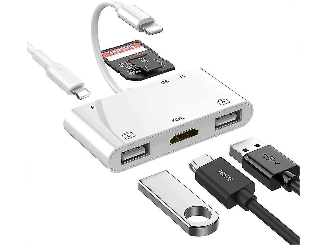 Adaptador Lightning Hub Para Ipad, Conversor Av Digital 6 Em 1 Lightning Para Hdmi, Leitor De Cartão Tf E Sd, Adaptador De Câmera