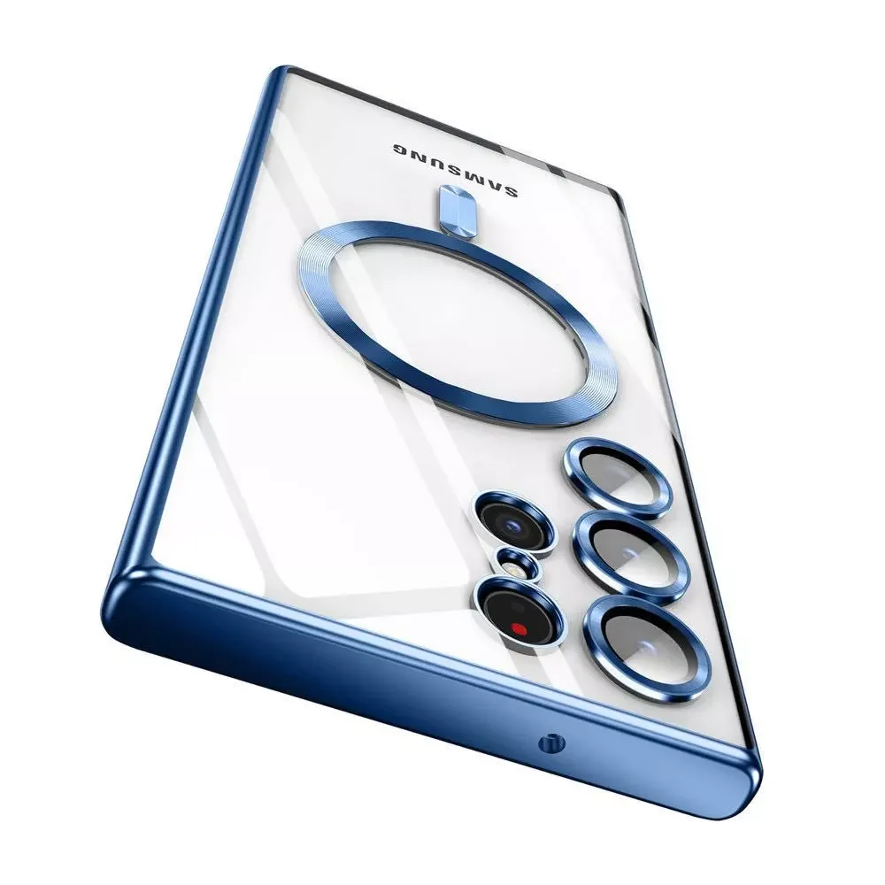 Capa Transparente Magnética Eletroplaqueada Para Celular Samsung S24 Plus (azul Marinho), Compatível Com Carregamento Sem Fio Magsafe.