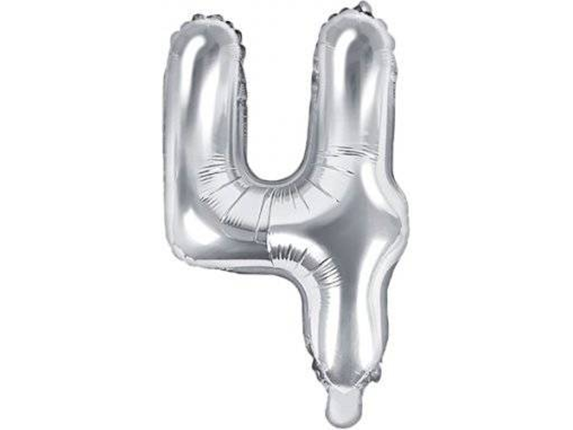Balão PARTYDECO número 4 Foil 35cm Prateado