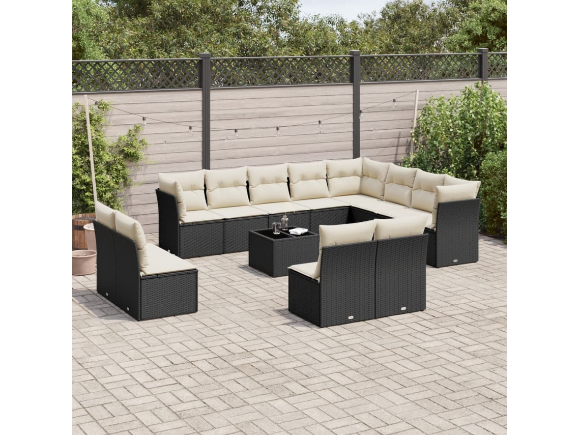 13 Pcs Conjunto De Sofás De Jardim Com Almofadões Vime Pe Preto Dkd Home Decor