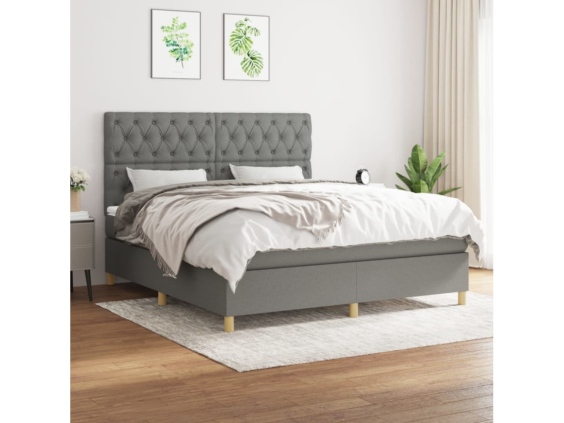 Cama Com Molas/colchão 160x200 Cm Tecido Cinzento-escuro