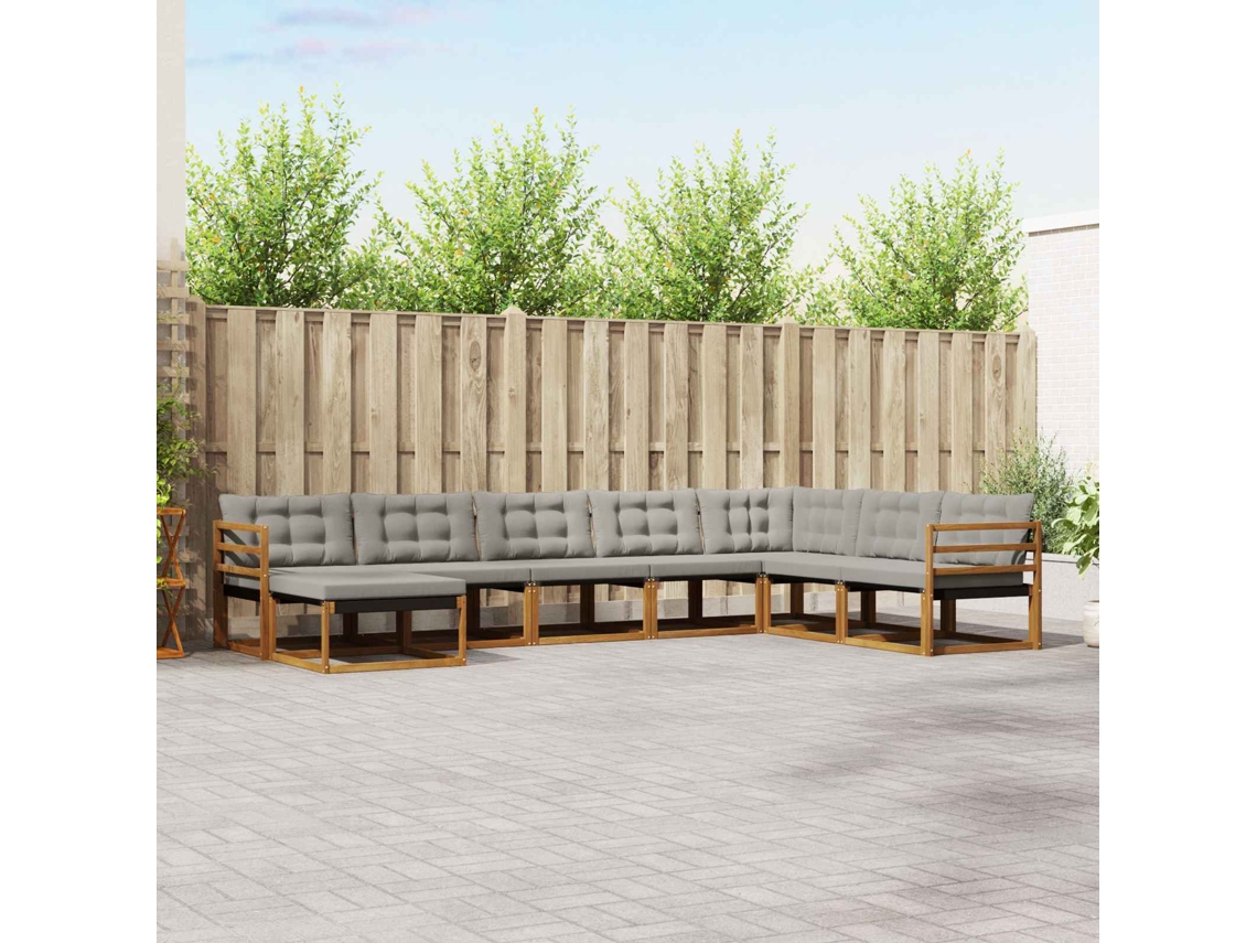 Vidaxl Conjunto De Sofás Para Exterior 8 Unid. Cinza Natural E Claro