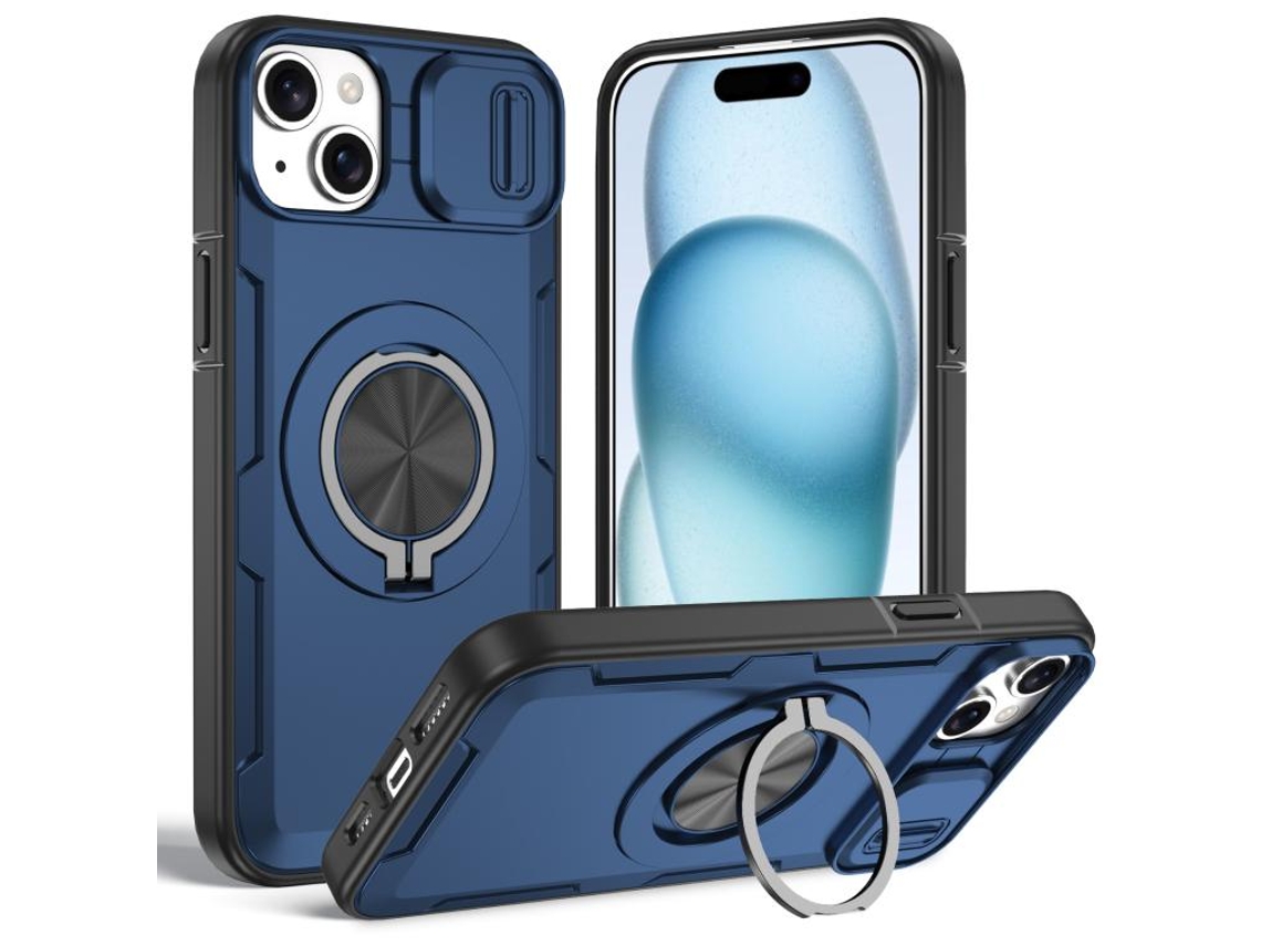 Capa Zruxe Compativel Com Iphone 15 Plus (magsafe - Suporte Giratorio - Camshield - Azul)