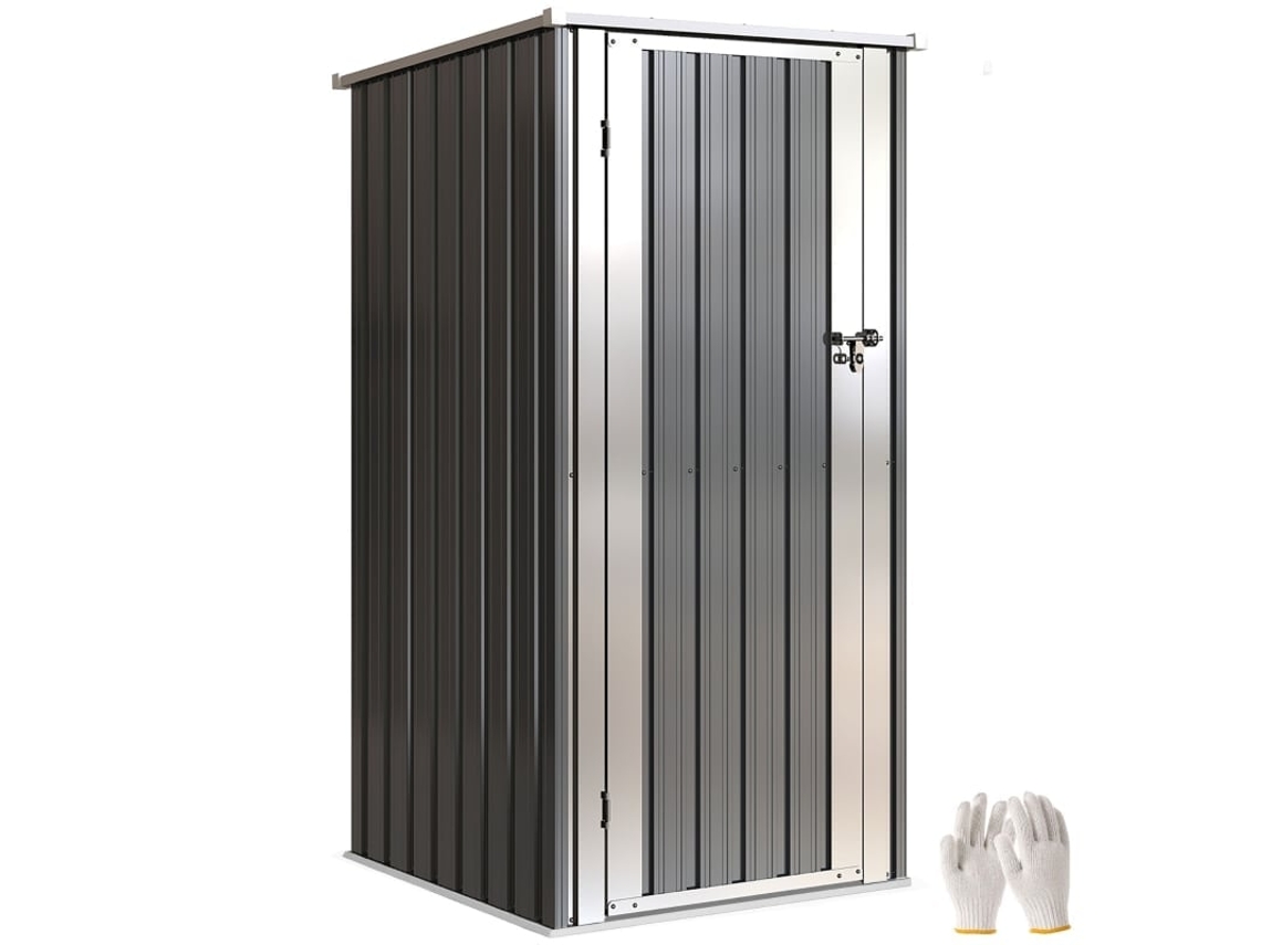 Casinha de Jardim 0,69m² com Telhado Inclinado,porta com Fechadura e Barras de Suporte 83x89x163cm Cor Cinza Antracite MEGA ECHO TRADE SHOP