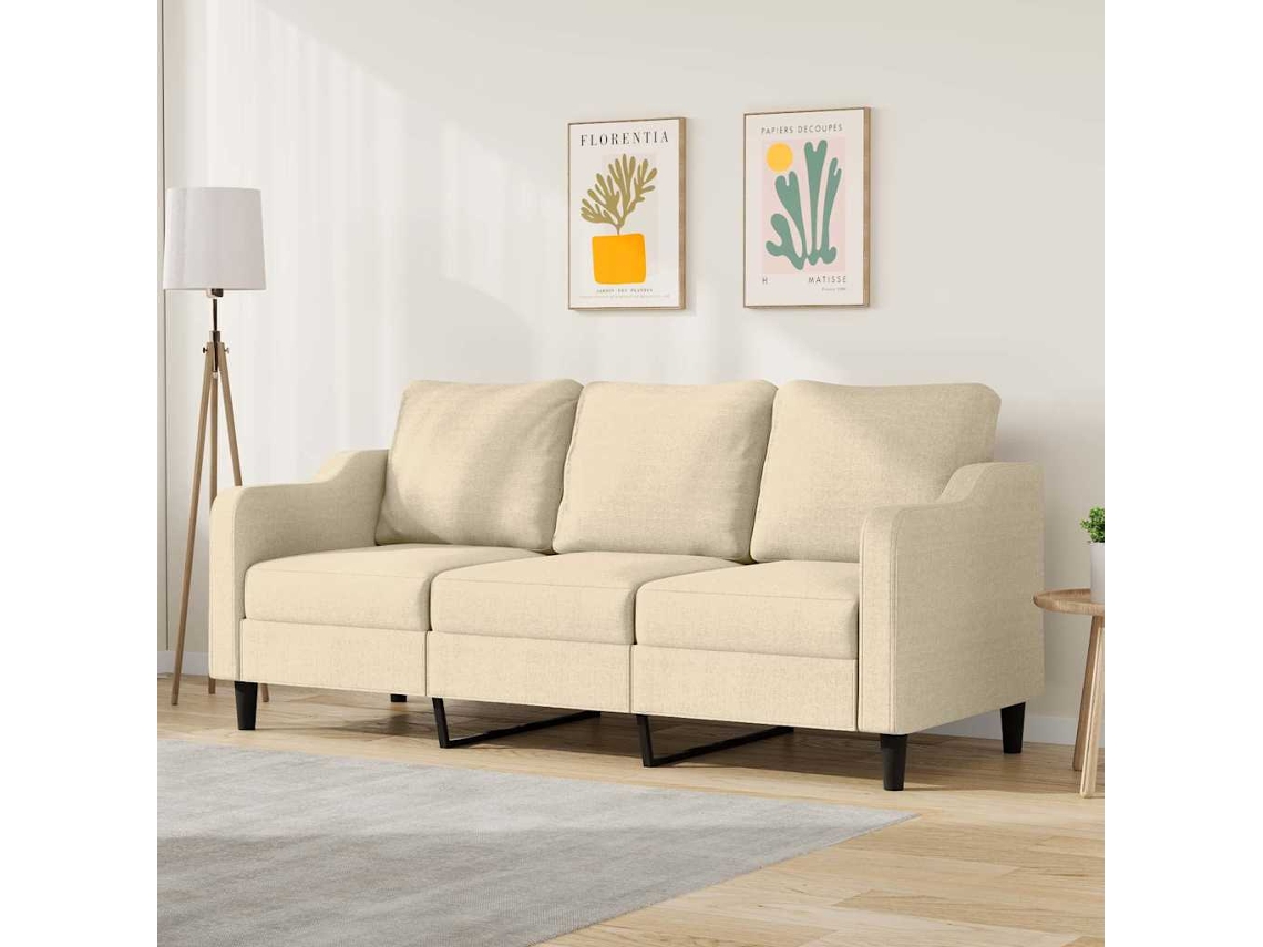 Vidaxl Sofá De 3 Lugares Tecido 180 Cm Cor Creme