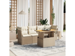 Vidaxl 5 Pcs Conjunto De Sofás P/ Jardim Com Almofadões Vime Pe Bege