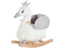 Balanço Infantil em Formato de Cisne de Pelúcia para Bebês de 18 a 36 Meses com Som e Cinto 60x33x59 Cm Cinza e Branco Ge
