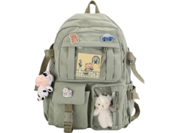 2026 mochila Escolar Japonesa Kawaii com Pingente, Resistente À Água, para Adolescentes, Notebook de 15,6", Náilon, Verde