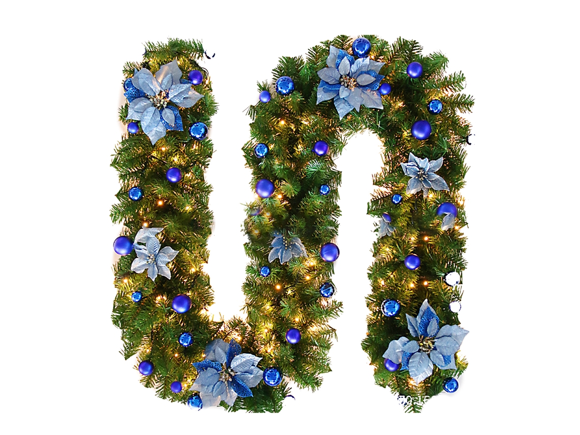 Laxiscreed Guirlanda De Natal Azul Com Luzes Led E Decorações, 2,7 Metros